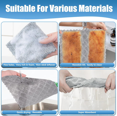 3pcs Upgraded Wire Dishwashing Rag for wet and dry, cleaning rags,Wire on one side and microfiber cleaning cloth on The other,2024 Non Scratch wir...