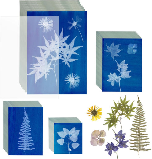 42 Sheets Cyanotype Paper Sun Print Paper Kit, A4 A5 A6 4in Solar Drawing Paper Sensitivity Nature Printing Paper, Cyanotype Paper Kit with 1 A4 A...