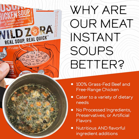 Wild Zora Instant Keto-Friendly Soups 5-Pack Variety, Broth Made with Grass-Fed Beef, Free-Range Chicken, and Vegetables, Gluten-Free, Low Carb, N...