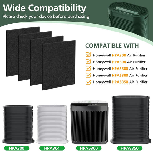 4Pack HPA300 Carbon Pre Filter Compatible with Honeywell HPA300 Series Air Purifier, Precut Premium HRF-A300 Activated Carbon Filter Replacement f...
