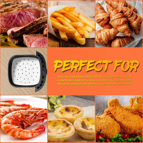 Numola 100 Pcs Air Fryer Liners Disposable Parchment Paper, 8 Inch Perforated Airfryer Sheets for Baking, Square Non-Stick Steamer Liner for Oven,...