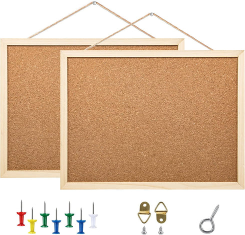 2 Pack Cork Board Bulletin Board, 15.7"X 12" pin Boards for Walls, Oak Wood Finish Frame, Wall Mounted Cork Board for Office Home and School(Pins,...