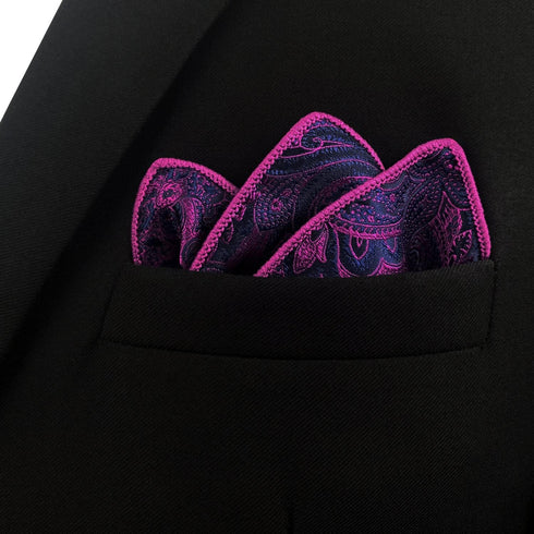 S&W SHLAX&WING Pocket Squares for Men Purple Blue Fuchsia Paisley...