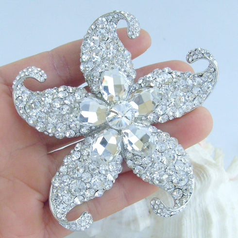 Sindary Charming 3.15" Austrian Crystal Starfish Brooch Pin Pendant BZ4824...
