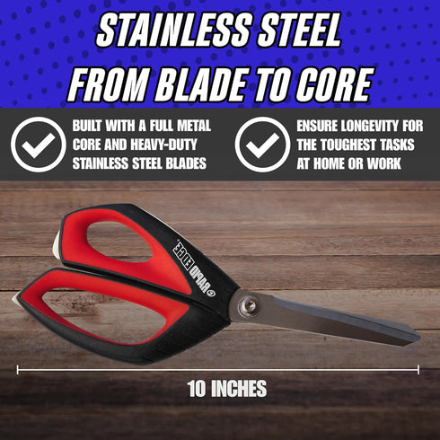 Rapid Edge 10-inch Heavy Duty Scissors, Full Metal Core Stainless Steel Scissors with Soft Grip Handles, Industrial Utility Scissors with Built-in...