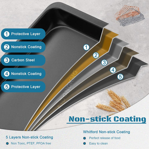 Baking Sheet Pans, Cookie Tray, Nonstick Heavy Carbon Steel Bakeware, 2-Pack, 12 X 7.5 Inches (Inner 11 X 6.9)...