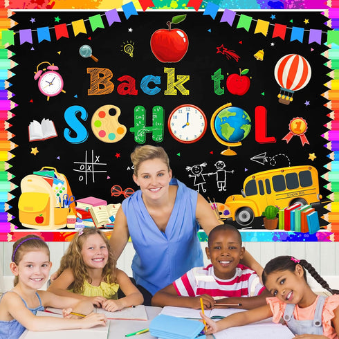 Mocsicka Back to School Backdrop Bulletin Board Back to School Background Teachers and Students Welcome Party Classroom Decor Photo Booth Props (7...