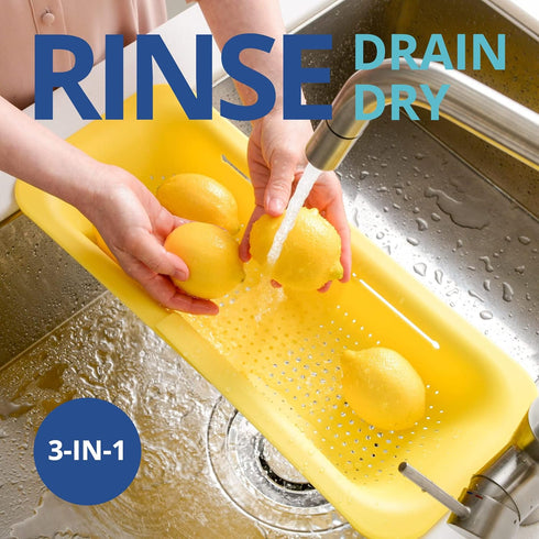 BLUE GINKGO Over the Sink Colander Strainer Basket - Wash Vegetables and Fruits, Drain Cooked Pasta and Dry Dishes - Extendable - New Home Kitchen...