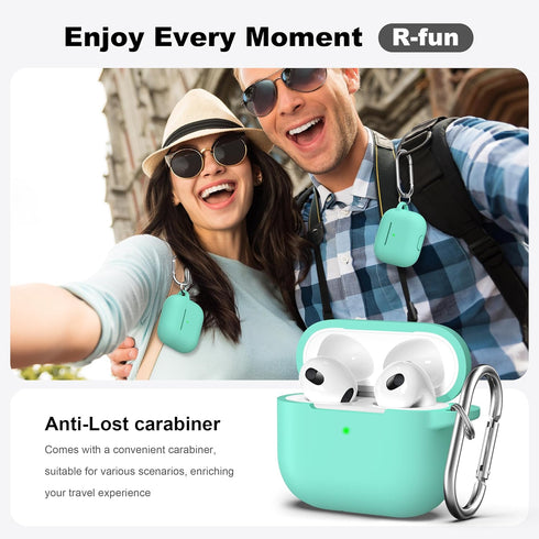 R-fun Compatible with AirPods 3 Case Cover, Silicone Protective Accessories Skin with Keychain Compatible with Apple AirPod 3rd Generation 2021 fo...