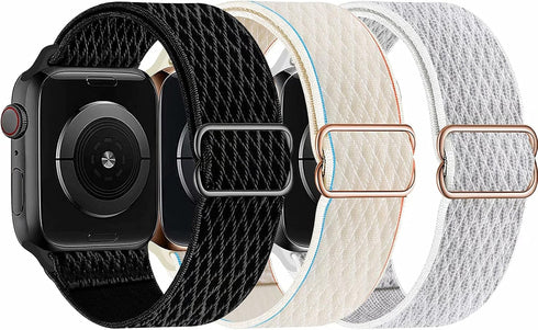 Swhatty Stretchy Nylon Solo Loop Bands Compatible with Apple Watch 38mm/40mm/41mm/42mm for Series 10, Adjustable Braided Sport Elastics Women Men ...