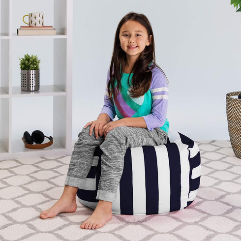 Posh Stuffable Kids Stuffed Animal Storage Bean Bag Chair Cover - Childrens Toy Organizer, Medium 27" - Canvas Stripes Blue and White...