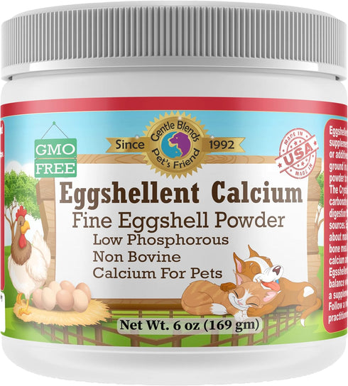 Pet's Friend Eggshellent Calcium 6 oz - Fine Eggshell Powder Calcium Supplement for Dogs and Cats, Low Phosphorous Non-Bovine Ingredients, Nourish...