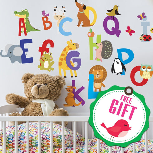 ABC Wall Decals - Alphabet Educational Animal Stickers - Classroom Decor - Playroom Decals for Wall - Animal Letters to Stick Kindergarden - Bedro...