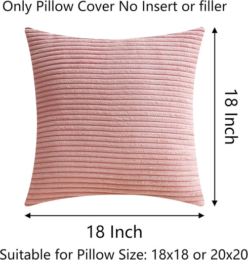 Demetex 18x18 Pillow Covers Pink Striped Corduroy Pillowcases Decorative Square Throw Pillows for Couch Bedroom Wedding Decorations, Set of 2, 18 ...