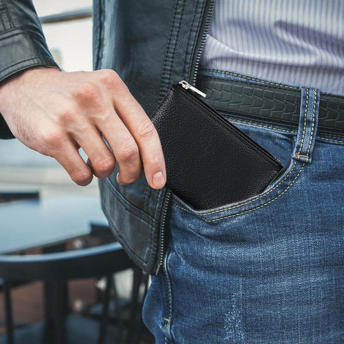 simarro Leather Zipper Coin Purse, PU Lychee Pattern Coin Purse Portable Change Wallet Mini Coin Pocket Pouch Change Holder for Men & Women 3 pcs ...