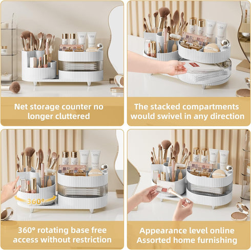 Upgraded 3 Tier Makeup Brush Holder Organizer, Rotating Makeup Organizers Countertop, Large Makeup organization and Skincare Storage for Vanity, D...