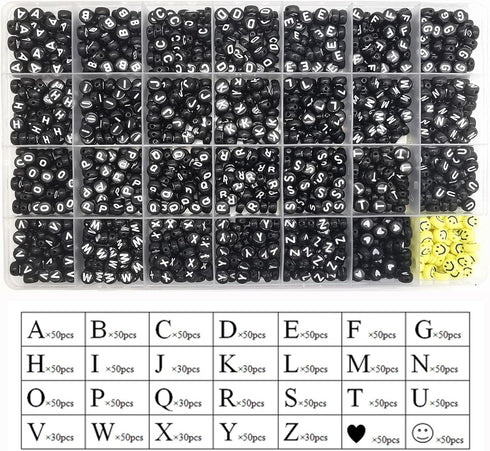 1280 Pieces Letter Beads 3.5x7mm Round Letter Beads Kits Alphabet Beads A-Z Heart Beads and Crystal Line for Bracelets Necklaces DIY Jewelry Makin...