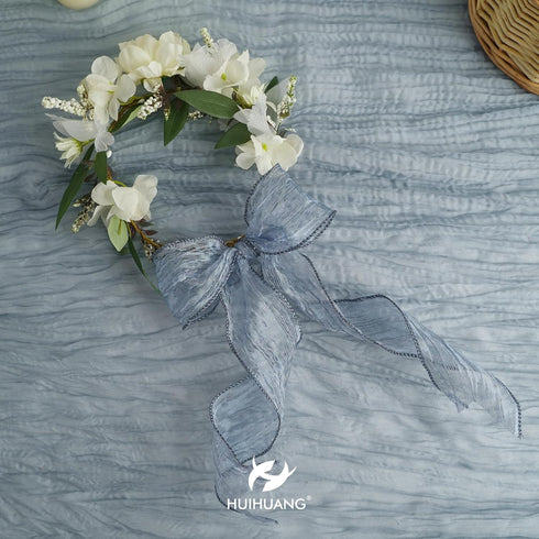 HUIHUANG Blue Wire Ribbon 2.5 inch Metallic Crinkle Dusty Blue Wired Ribbon for Bows Making Gift Wrapping Wreaths Holiday Home Decor DIY Crafts Ch...
