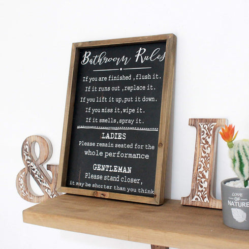 Rustic Bathroom Rules Sign,Farmhouse Toilet Wall Decor,Funny Bathroom Wood Framed Wall Art Decorations(11.8x15.8in) (black)...