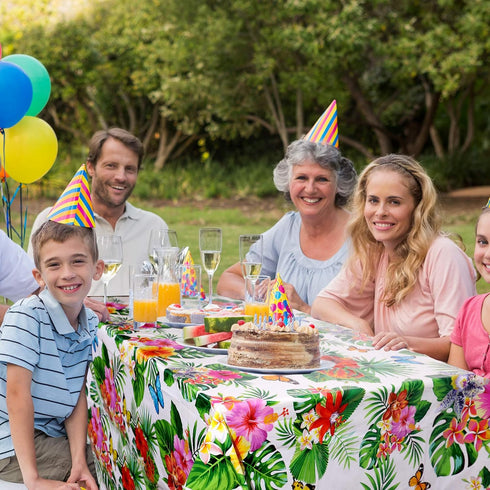 Tatuo 2 Pcs Large Summer Floral Table Cloth Hawaiian Tropical Tablecloth Hawaiian Decoration Disposable Butterfly Tablecloth Rectangular Table Cov...