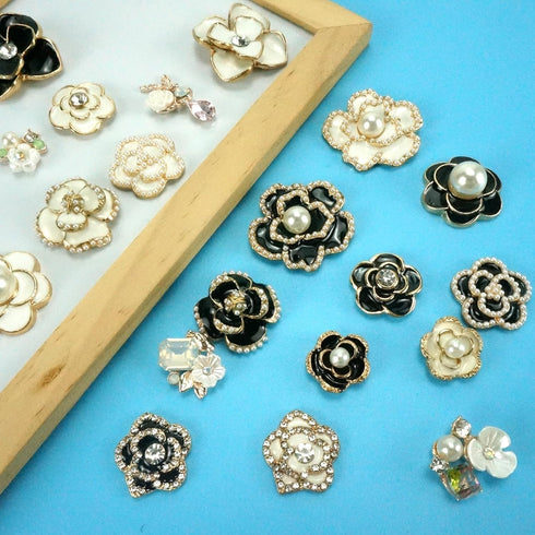21Pcs Rhinestone Pearl Embellishments Mixed Colors Flower Imitation Pearl Alloy Flatback Cabochons Accessories Set for DIY Jewelry Making...