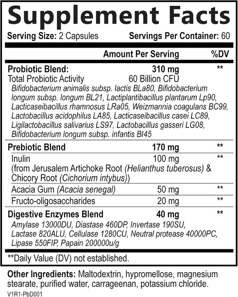 Built by Nature Probiotic - 60 Billion CFU with 10 Strains, Plus 8 Diverse Digestive Enzymes, and 4 Sources of Prebiotic Fibers – Daily Probiotic ...