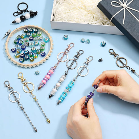 12Pcs Beadable Keychain Bar Bulk, Colorful Plating Alloy Beaded Keychain, Blank Keychain Making Supplies DIY Keychain Supplies for Pendant DIY Pro...