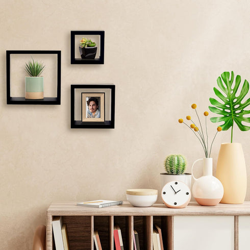 Kiera Grace Cubbi Floating Modern Wall Mounted Shelves for Bedroom, Bathroom, Kitchen, 5"/7"/9", Black, 3Pack...
