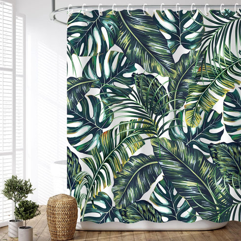 LIVILAN Green Plant Shower Curtain, Botanical Leaf Pattern, 72X72 inches - Jungle Bathroom Decor with 12 Hooks...