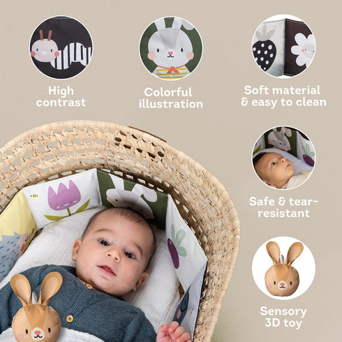 Taf Toys Bunny Pram Book & Toy Set | High Contrast Black & White Infant Visual Stimulation | Soft Fabric for Newborn Cognitive Development | Baby ...