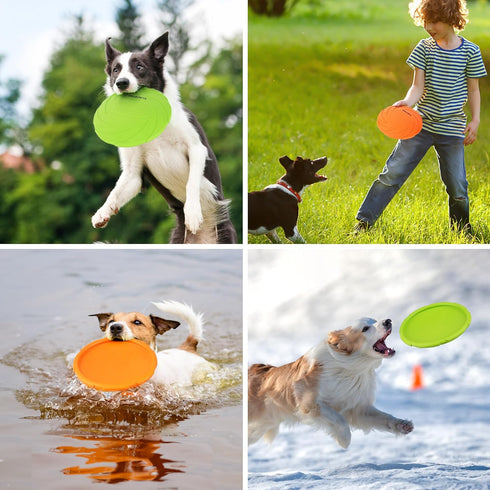 PrimePets Dog Frisbees, 2 Pack, 7 Inch Dog Flying Disc, Durable Dog Toys, Nature Rubber Floating Flying Saucer for Water Pool Beach, Orange and Gr...