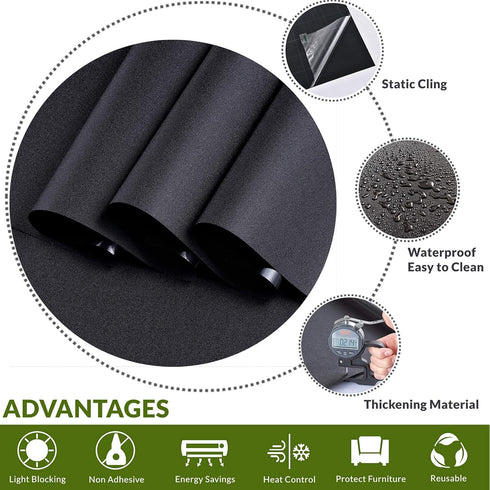VELIMAX Static Cling Total Blackout Window Film Privacy Room Darkening Window Tint Black Window Cover 100% Light Blocking No Glue (17.7 x 118 inch...