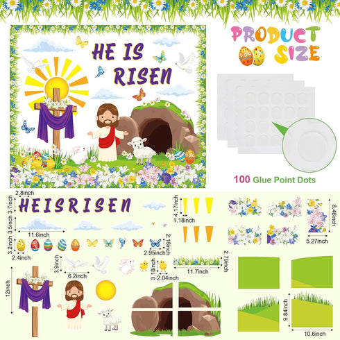 74 Pcs Christian Easter Bulletin Board Decorations Set Easter Bunny Egg Flower Paper Cutouts with Border He Is Risen Classroom Decor for Home Nurs...