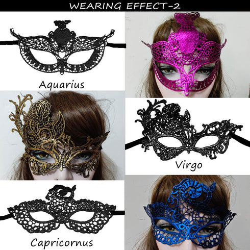 12 Pcs Constellations Lace Masks Women's Sexy Eye-mask for Ball Party Venetian Masquerade Costume - Black...