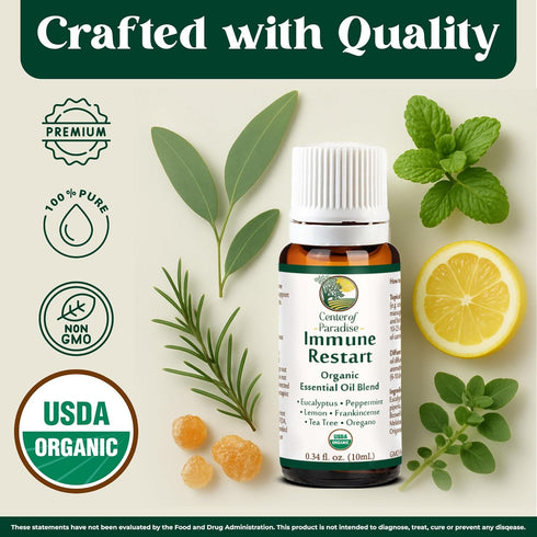 Center of Paradise Immune Restart Organic Essential Oil Blend for Immune Support* (10 ml) - USDA Certified & Non-GMO Blend of Eucalyptus, Peppermi...