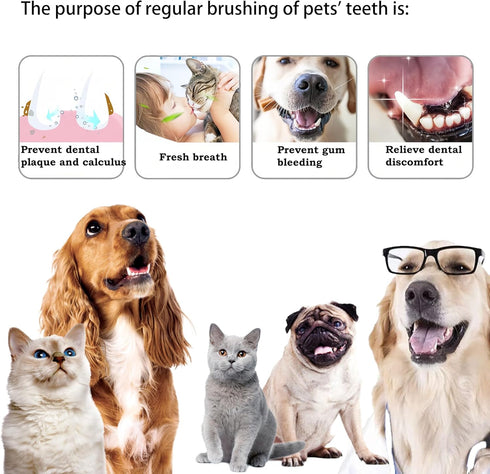 Dog & Cat Toothbrush Kit, 360º Pet Toothbrush, Food Grade Silicone Dog Finger Toothbrush, Dual Head Bristles Tooth Brush, Triple Head Dog Toothbru...