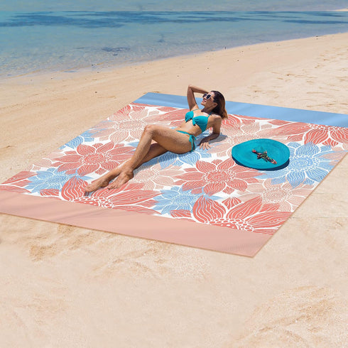 Beach Blanket Sandproof Extra Large Beach Mat Adults Waterproof Quick Drying Sand Free Mat Made by Premium Polyester with 4 Stakes & 4 Corner Pock...