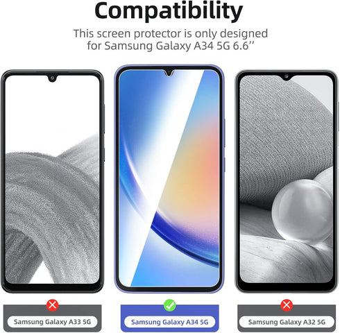 NEW'C Pack of 3 Tempered Protective Glass for Samsung Galaxy A34 5G, Scratch-Free, 9H Hardness, HD Screen Protector, 0.33 mm Ultra Clear, Ultra Re...