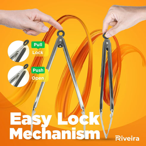 Riveira Red Tongs for Cooking with Silicone Tips | 9 and 12-Inch Pieces | Non-Stick Kitchen Grill Tongs | BBQ Tongs for Grill | 550°F High Heat-Re...