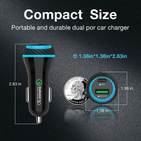 MOCA for iPhone 51W Fast Charger, USB C Dual Ports W/ 2pcs 3.3ft A-P/C-P Cable Car Charger Adapter for iPhone 13 12 11 Pro/XS/XR/SE/X 8/iPad/AirPo...