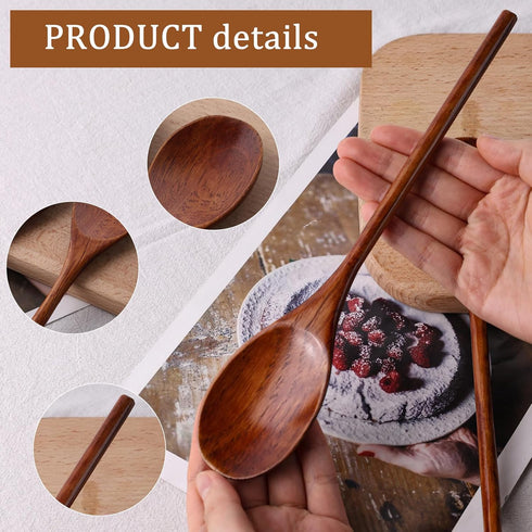 HANSGO 6PCS Long Handle Wooden Spoons, 10/12/14 Inch Wood Eating Spoons Japanese Style Cooking Utensil for Serving Mixing Stirring Dark Brown...