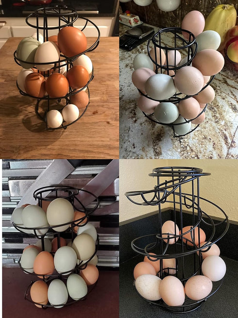 Egg Skelter Deluxe Modern Spiraling Dispenser Rack - Freestanding Wire Chicken Egg Storage Organizer Display Holder Basket for Countertop Kitchen,...