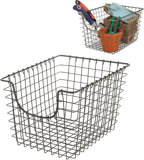 Spectrum Wire Basket for Organizing (Small, Industrial Gray) - Sturdy Scoop Pantry Basket Storage - Wire Storage Basket Organizer for Kitchen, She...