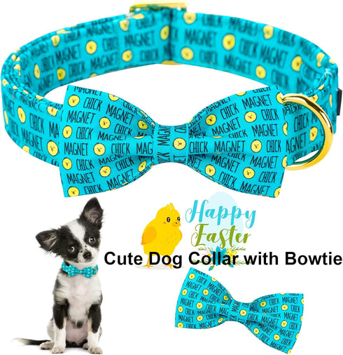 ARING PET Easter Dog Collar-Adorable Chick Dog Collar with Bow, Adjustable Bowtie Dog Collar Pet Collars with Metal Buckle...