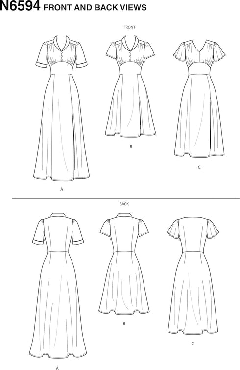 New Look Pattern N6594 Misses' Dress in Three Lengths, Various, White...