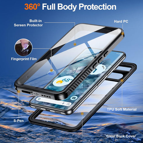 Hualele Waterproof Pixel 8 Pro Case IP68 Underwater Cover with Built-in Screen and Lens Protector, Rugged Full Body Sealed Heavy Duty Shockproof C...