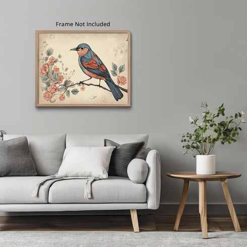 Posterizer 1 pcs- Pretty bird standing on a tree with pink flowers-Art for Animal Lovers-Floral Botanical Art- Gift for Men Women Teens-Living Roo...