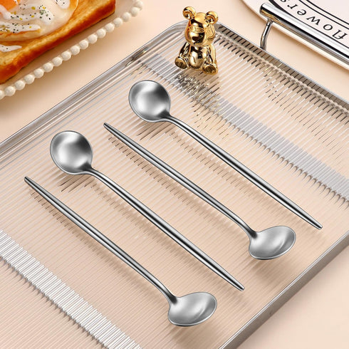4 PCs 6.7 Inches Stainless Steel 18/10 Coffee Spoons,Matte Finish SS 304 Long Handle Coffee Stirring Spoon,Iced Tea Spoon,Espresso Mixing Spoons,C...