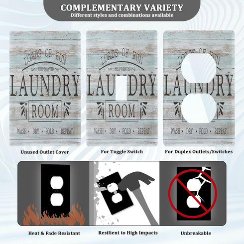 Laundry Room Wood Wall Plate, Duplex Outlet Covers Switch Plate, Light Switch Plates Cover for Bedroom kitchen Home Decor, Standard Size...