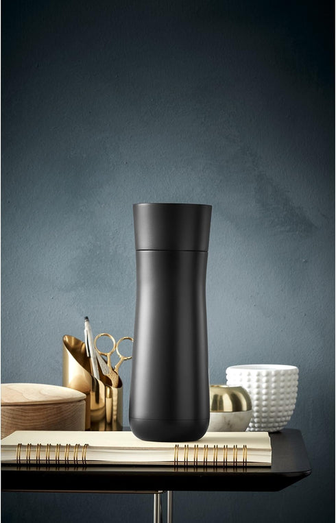 WMF Insulated Thermos Flask, 0.35 L, Height 22 cm/Diameter: 7.4 cm, Automatic Closure, 360° Drink Opening, Black...